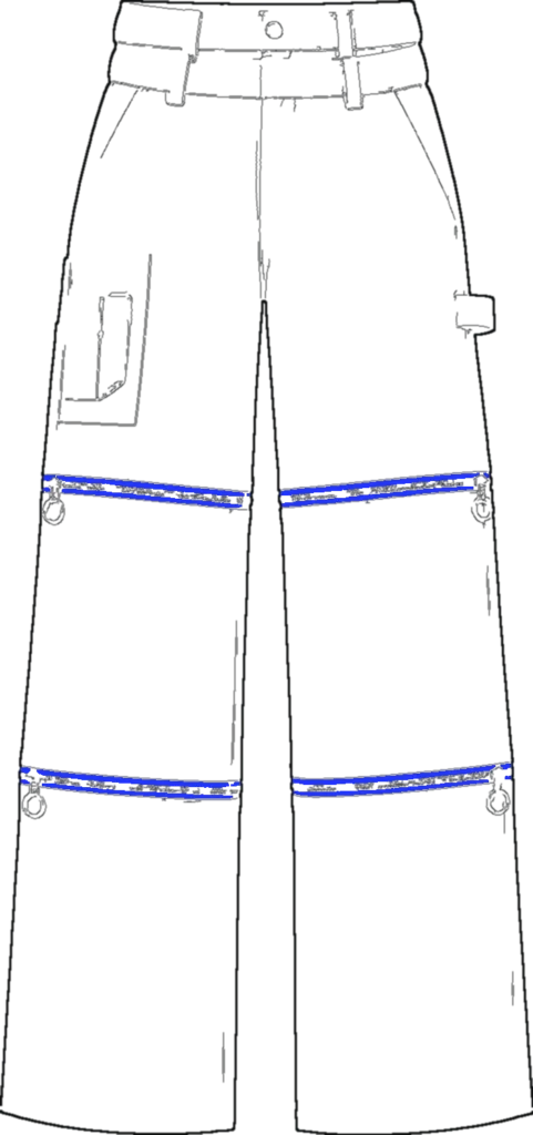 Carpenter Convertible Trouser, teknisk stregtegning