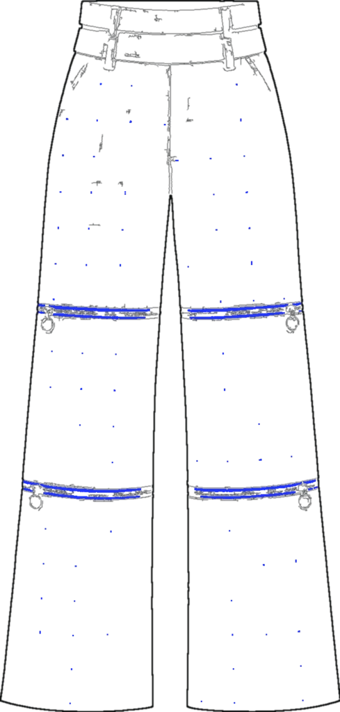 Check Convertible Wide Trouser, technical line drawing