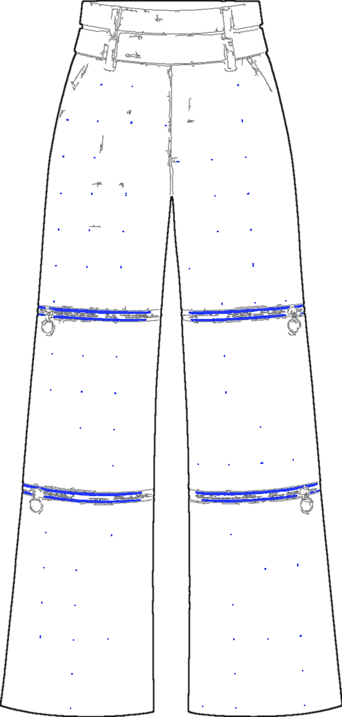 Check Convertible Wide Trouser, technical line drawing