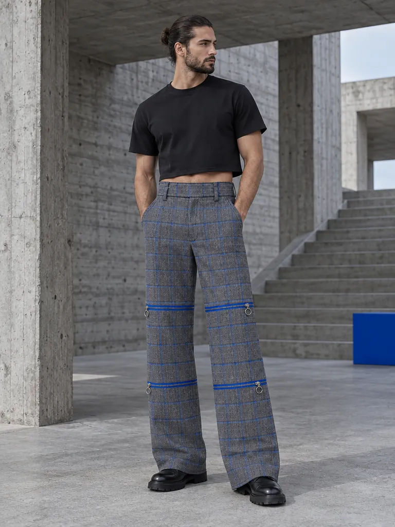 Check Convertible Wide Trouser, worn