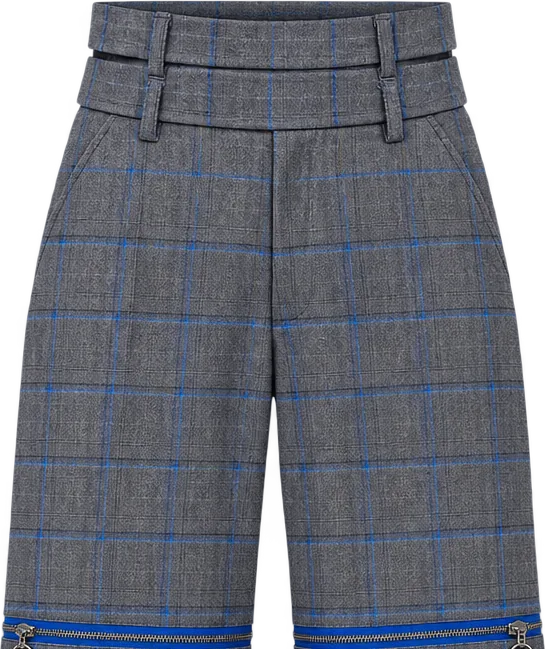 Check Convertible Wide Trouser, short length with the legs zipped off above the knee, laid flat