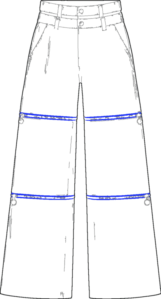 Cord Convertible Wide Trouser, technical line drawing