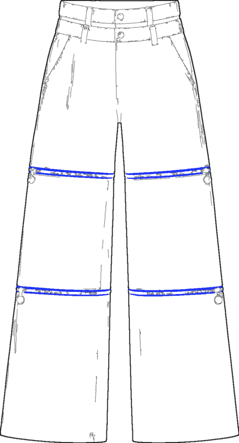 Cord Convertible Wide Trouser, technical line drawing