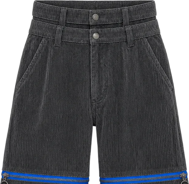 Cord Convertible Wide Trouser, short length with the legs zipped off above the knee, laid flat