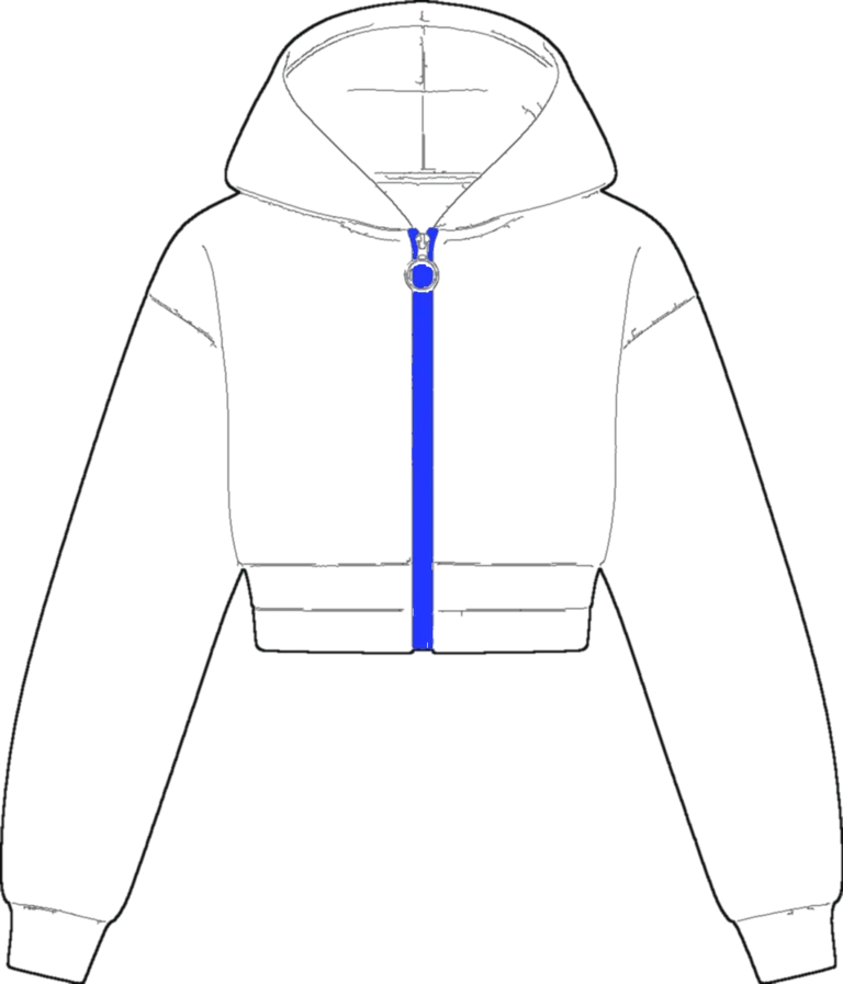Cropped Zip Hoodie, technical line drawing