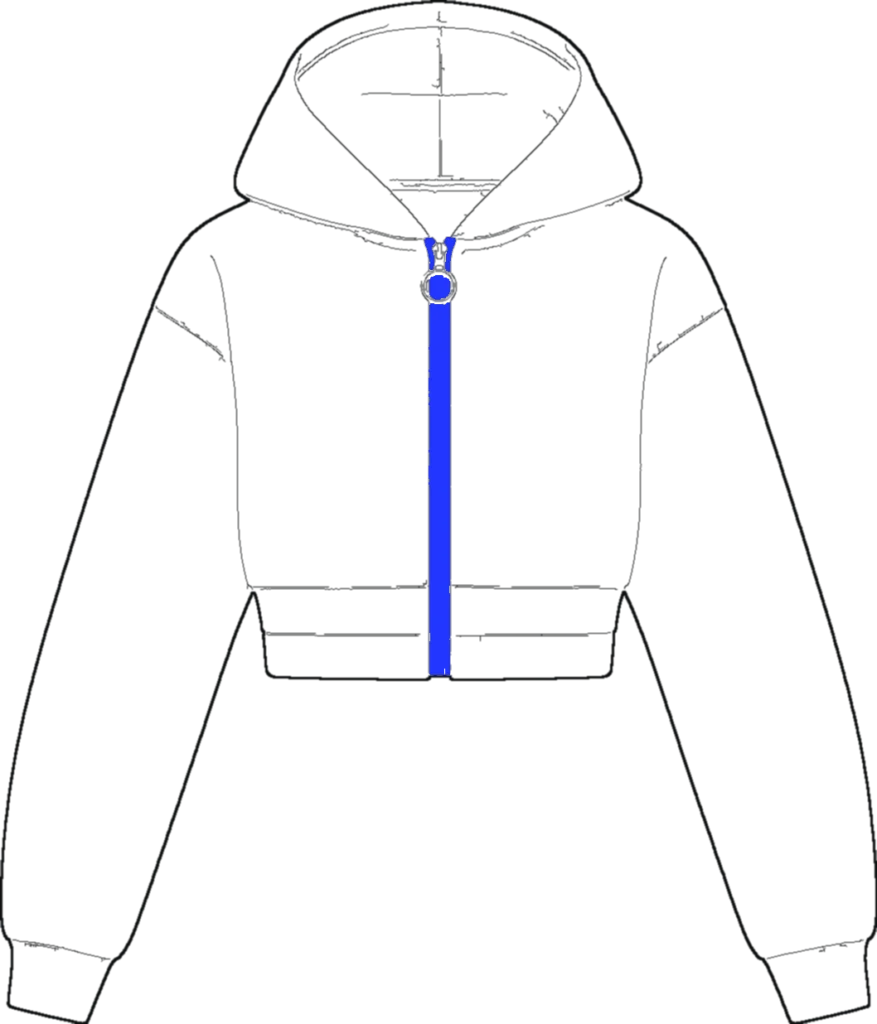 Cropped Zip Hoodie, technical line drawing