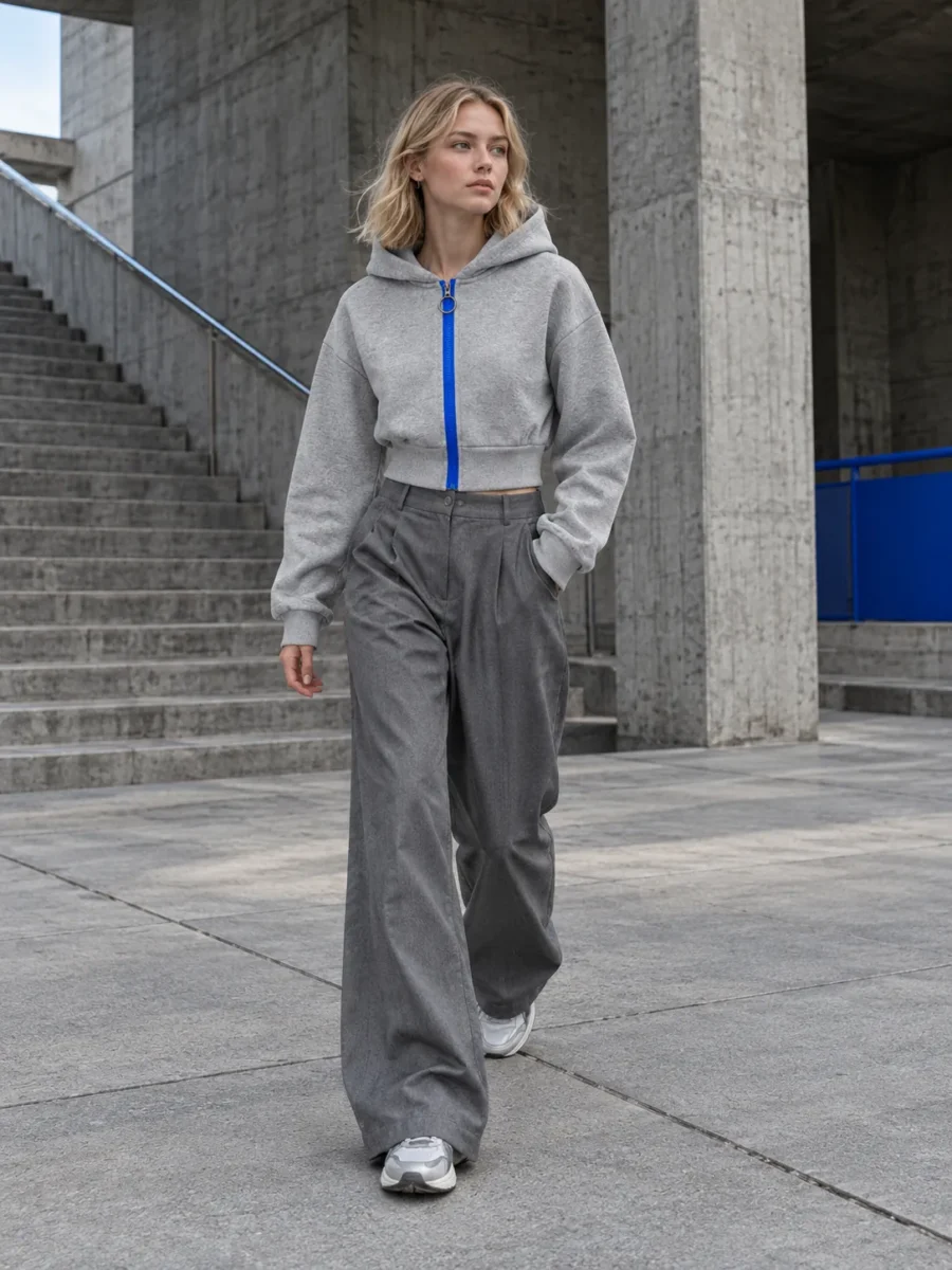 Cropped Zip Hoodie, worn