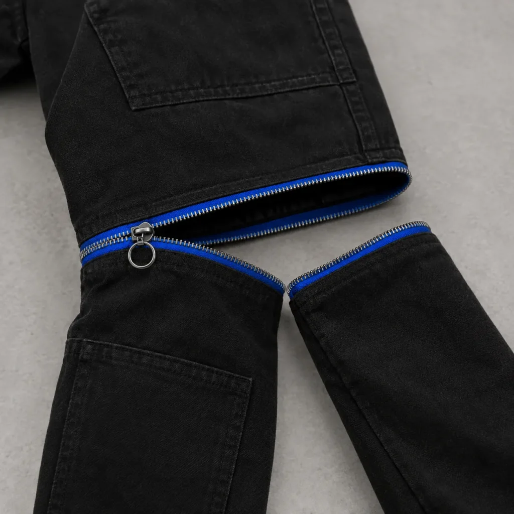 Double-Knee Convertible Trouser, nærbillede af metaldelene