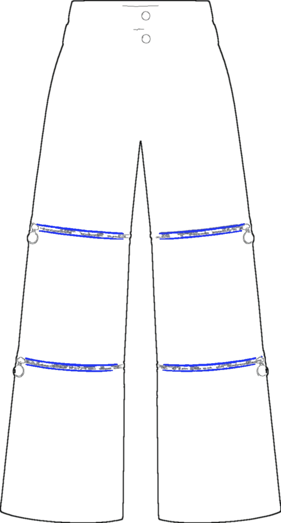 Double-Knee Convertible Trouser, teknisk stregtegning