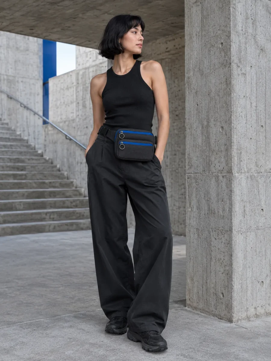Double-Pocket Belt Bag, worn