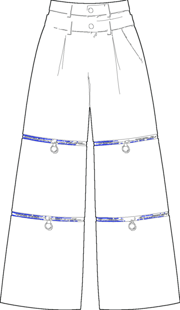 Double-Waist Pleated Wide Trouser, technical line drawing