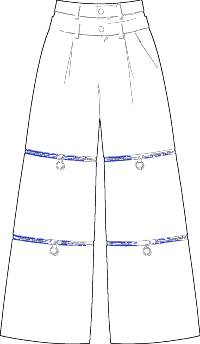 Double-Waist Pleated Wide Trouser, technical line drawing