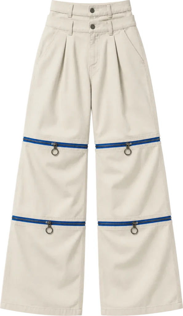 Double-Waist Pleated Wide Trouser, long length, laid flat