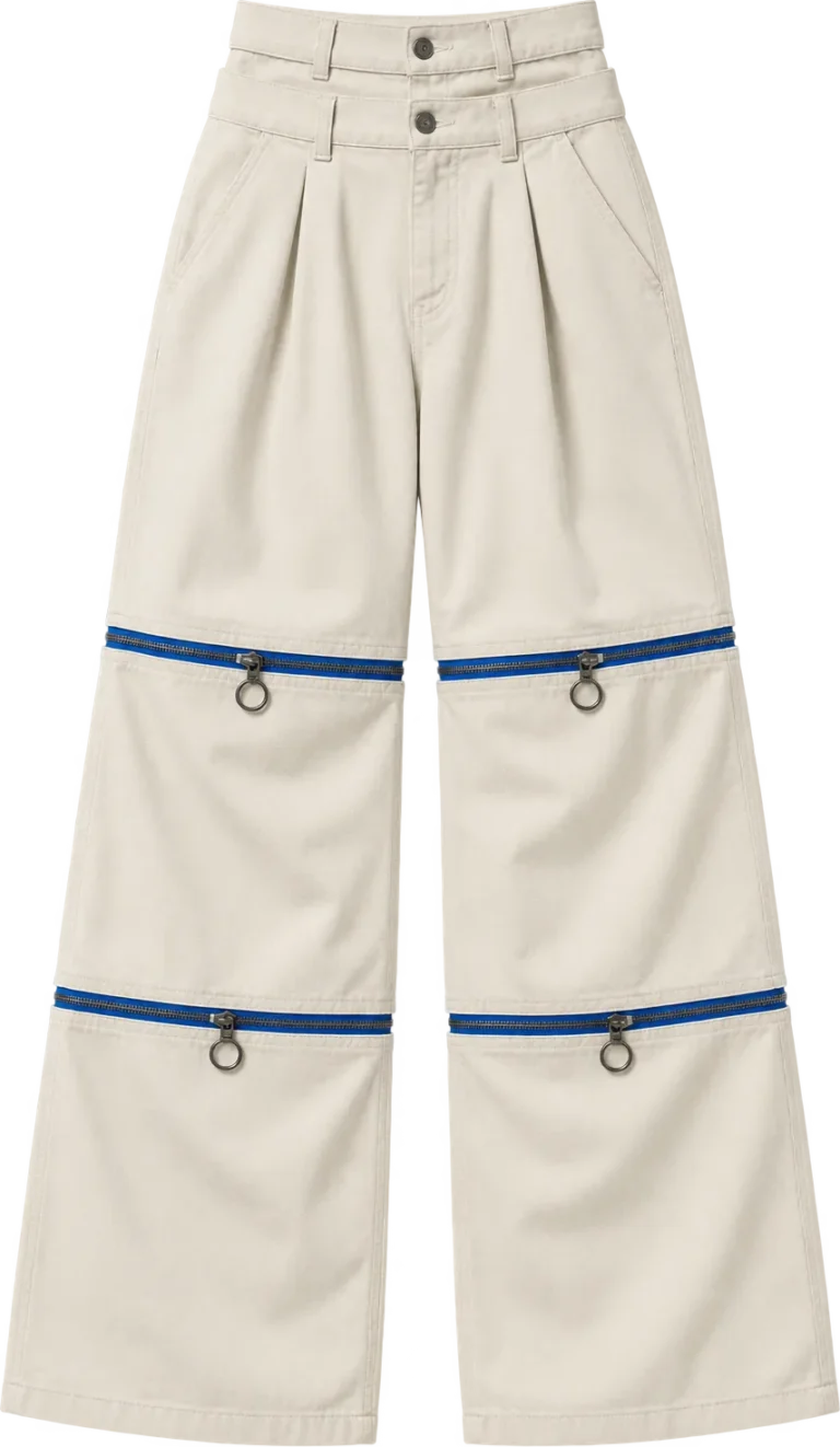 Double-Waist Pleated Wide Trouser, long length, laid flat