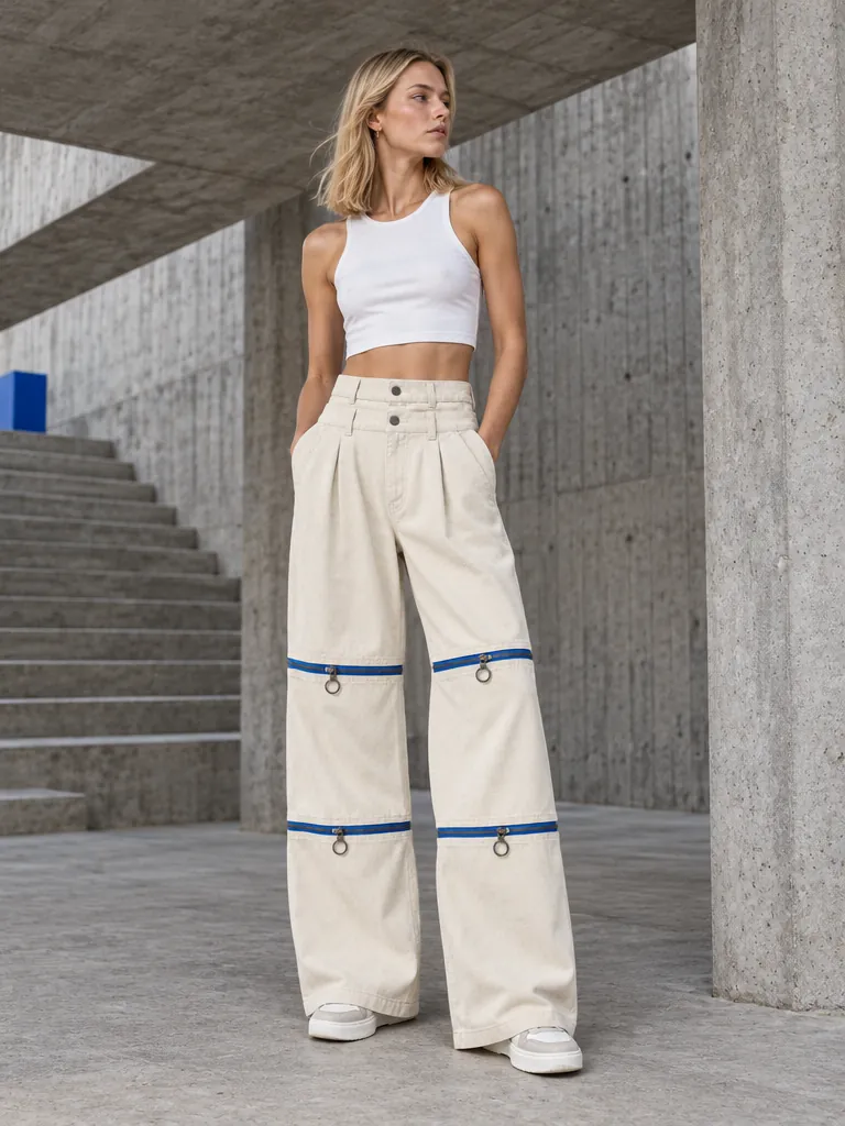 Double-Waist Pleated Wide Trouser, worn