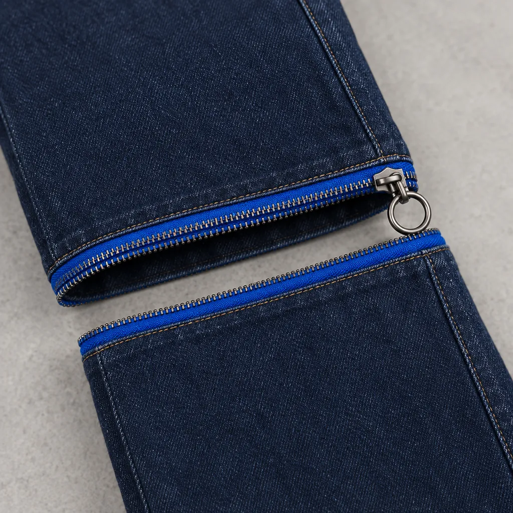Indigo Convertible Wide Trouser, hardware close-up