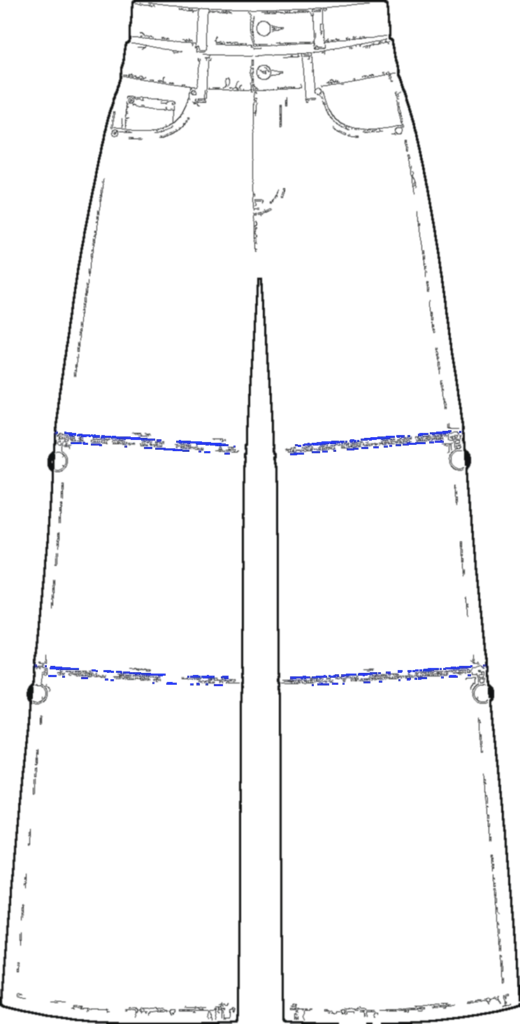 Indigo Convertible Wide Trouser, technical line drawing