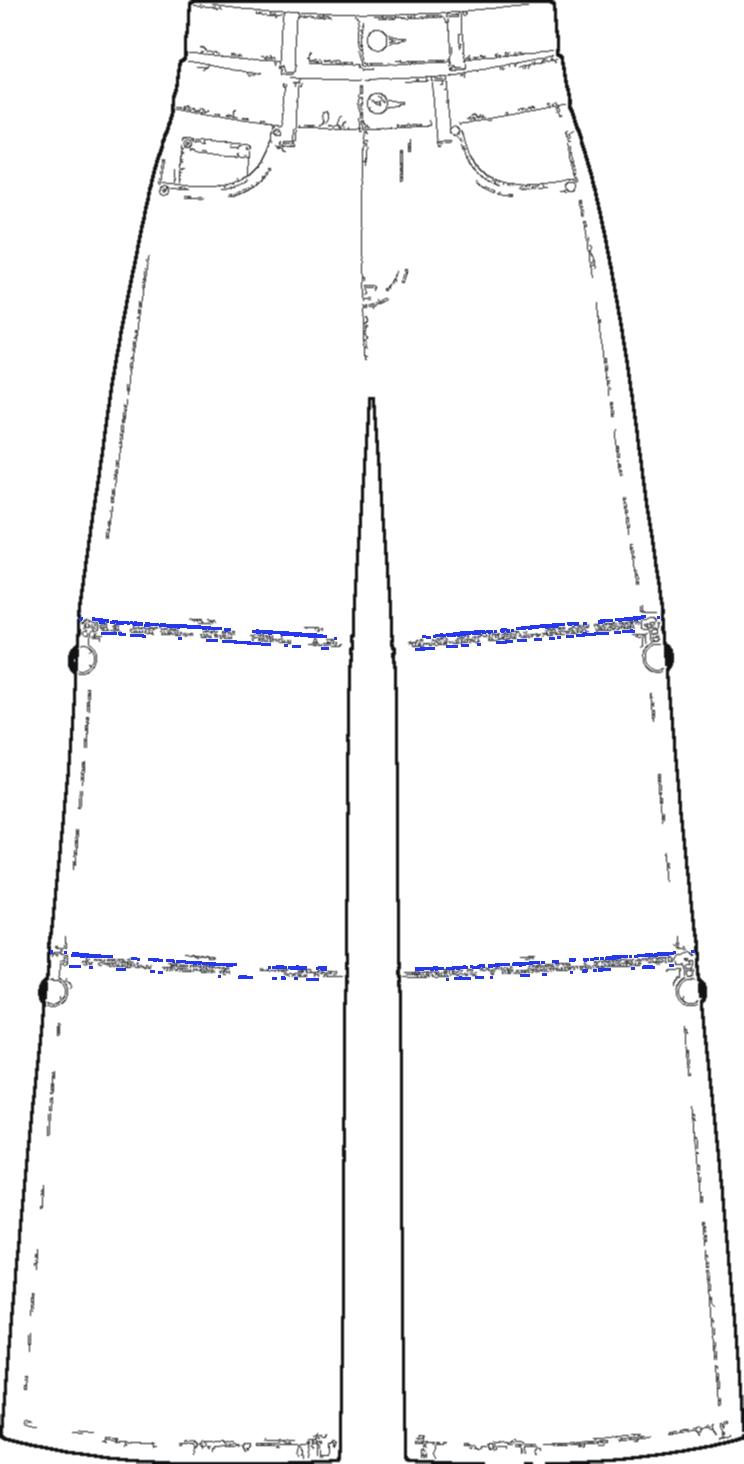 Indigo Convertible Wide Trouser, technical line drawing