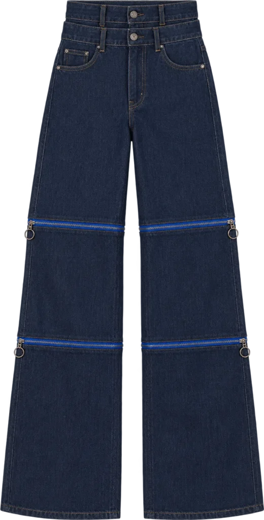 Indigo Convertible Wide Trouser, long length, laid flat