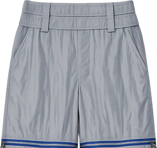 Parachute Convertible Trouser, short length with the legs zipped off above the knee, laid flat
