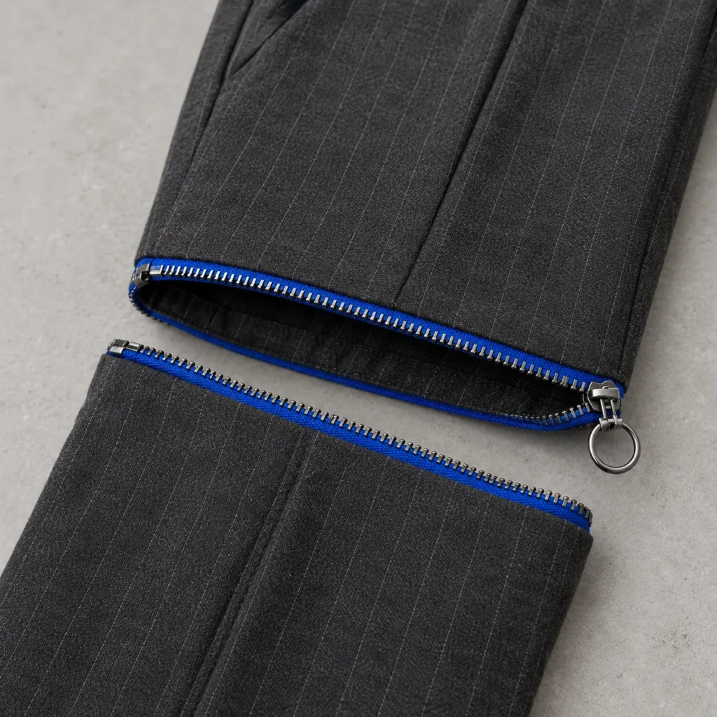 Pinstripe Convertible Wide Trouser, hardware close-up