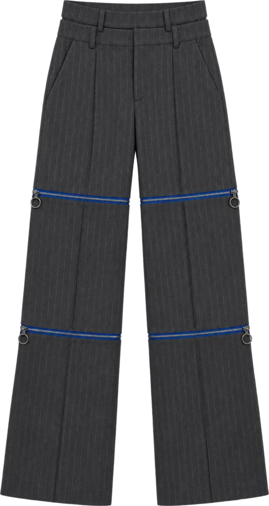 Pinstripe Convertible Wide Trouser, long length, laid flat