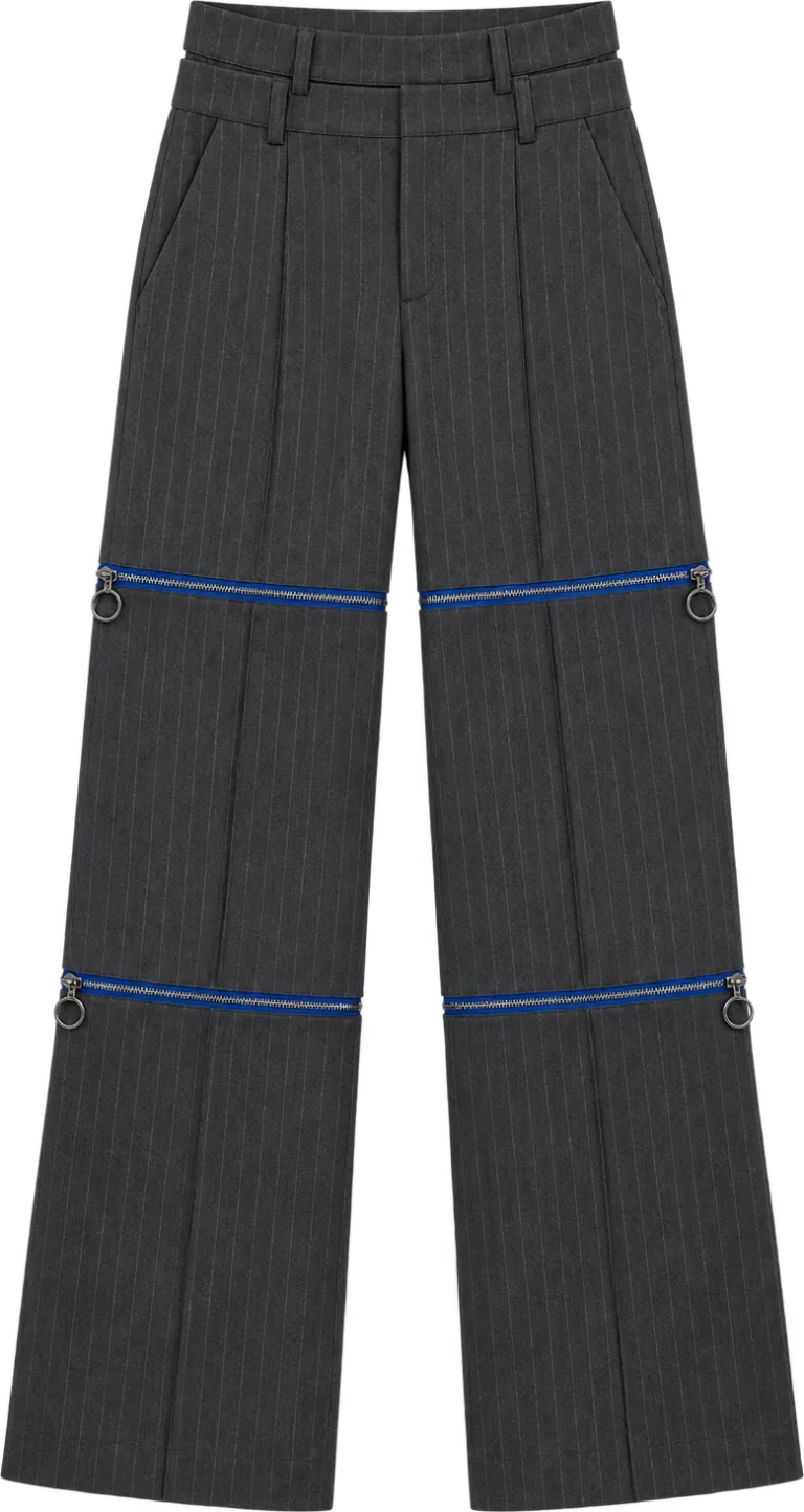 Pinstripe Convertible Wide Trouser, long length, laid flat