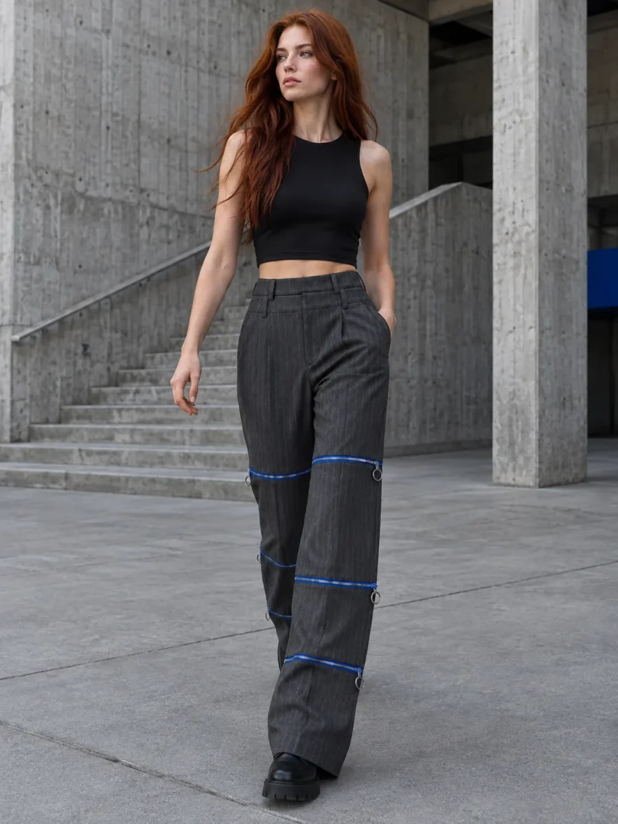 Pinstripe Convertible Wide Trouser, worn