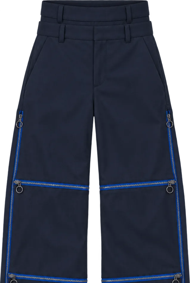 Side-Open Wide Trouser, kort længde med de nederste ben lynet af, lagt fladt