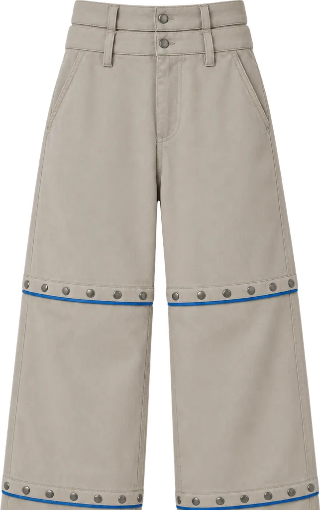 Snap-Line Wide Trouser, kort længde med de nederste ben lynet af, lagt fladt