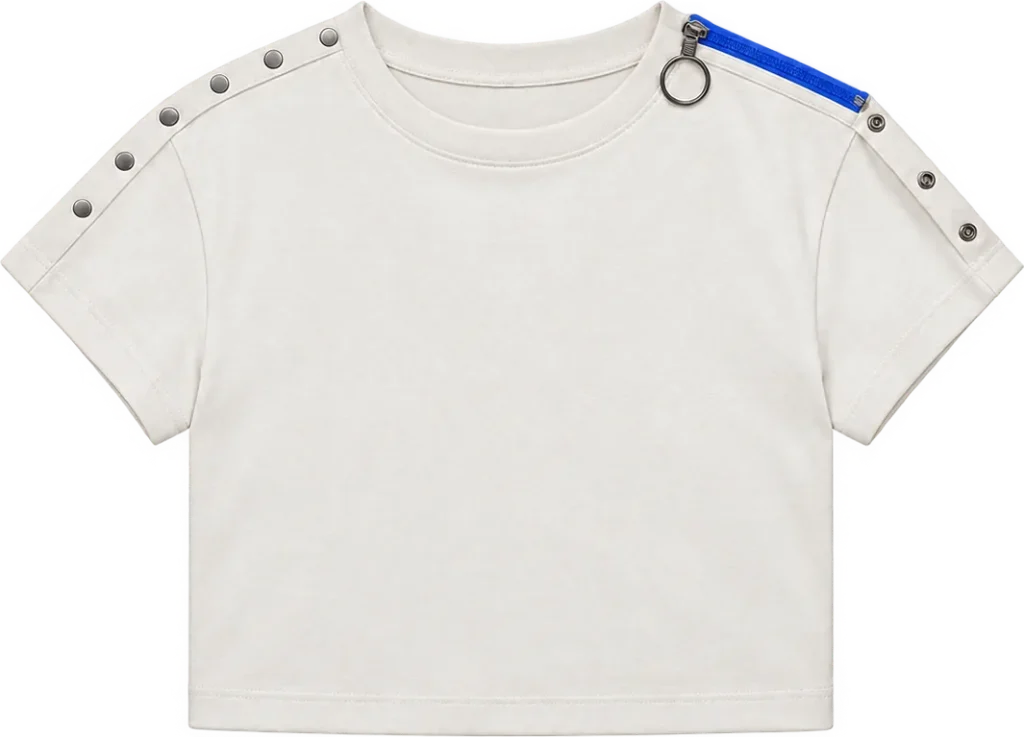 Snap-Shoulder Crop Top, front, laid flat