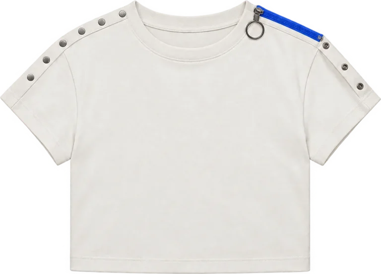 Snap-Shoulder Crop Top, front, laid flat