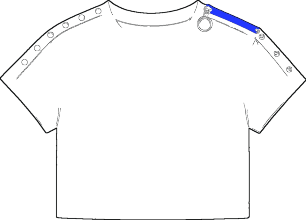 Snap-Shoulder Crop Top, technical line drawing