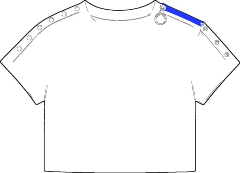 Snap-Shoulder Crop Top, technical line drawing