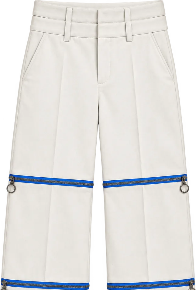 Tailored Crease Convertible, cropped length with the lower legs zipped off, laid flat