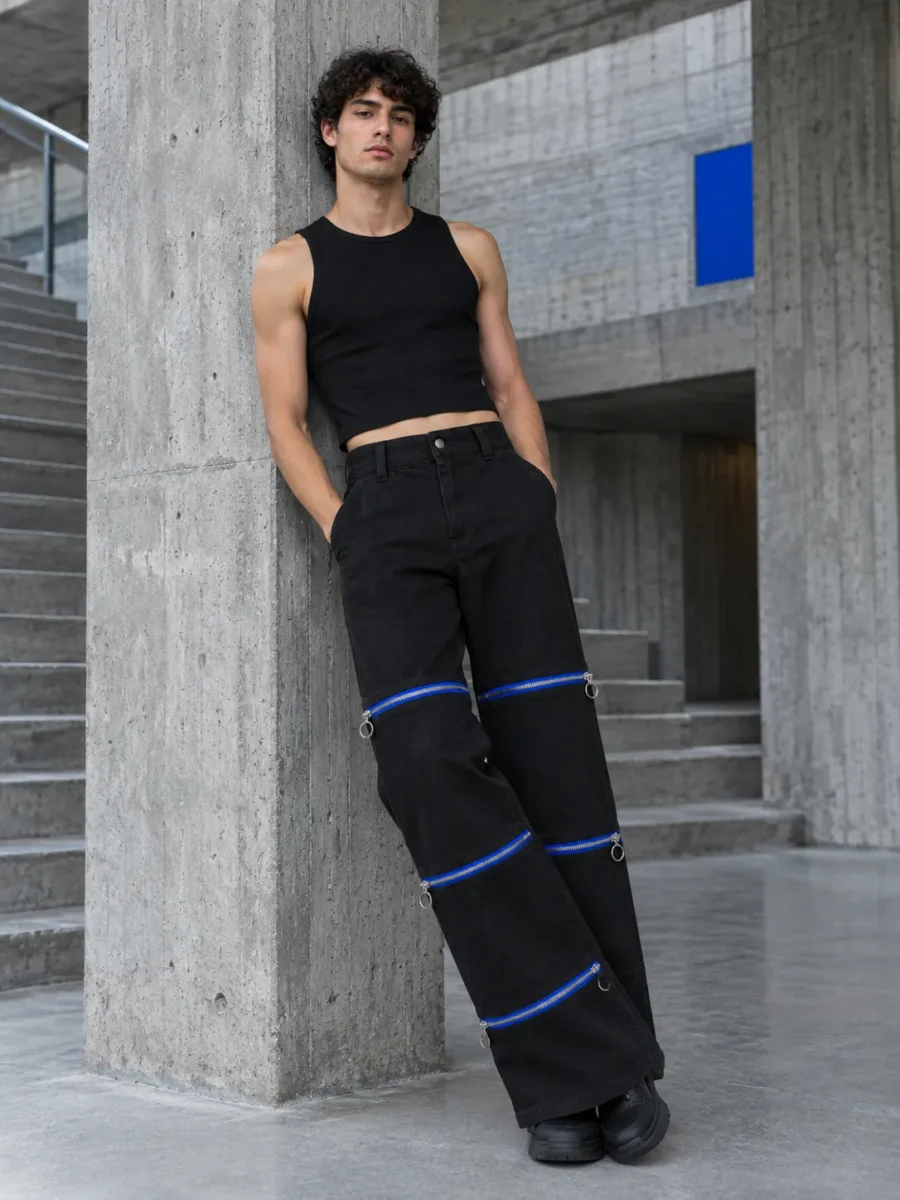 Tri-Length Canvas Wide Trouser, worn