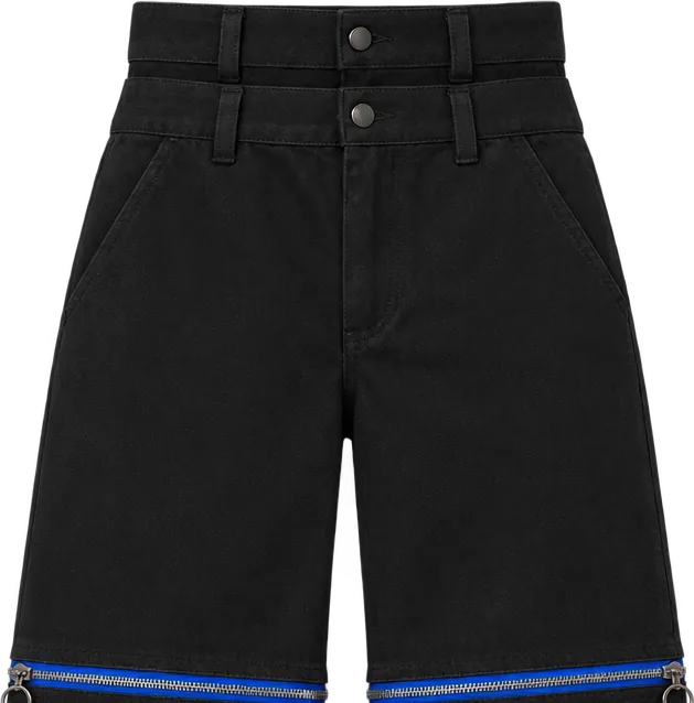 Tri-Length Canvas Wide Trouser, short length with the legs zipped off above the knee, laid flat
