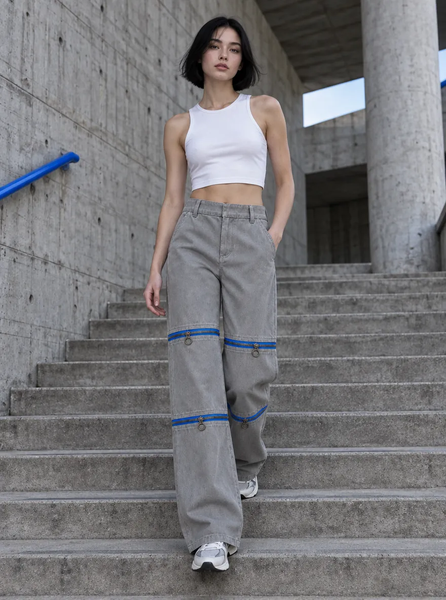 Tri-Length Twill Wide Trouser, worn