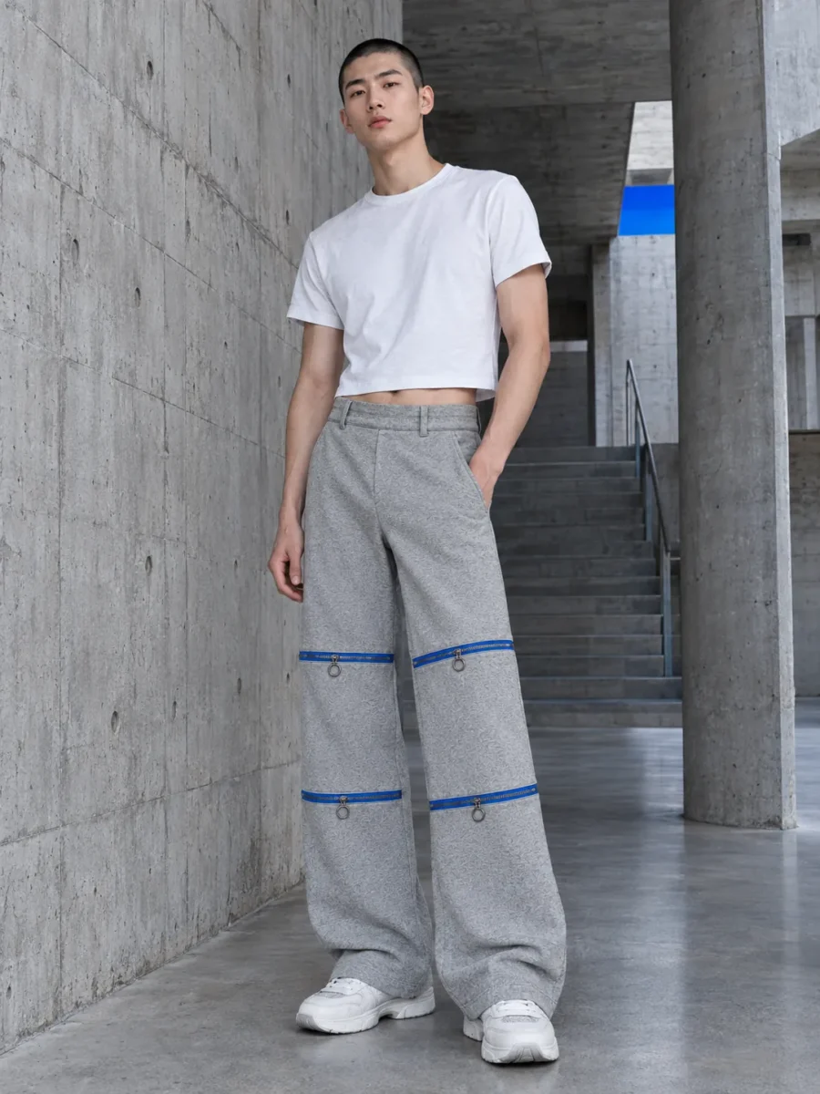 Wide Sweat Convertible Trouser, worn