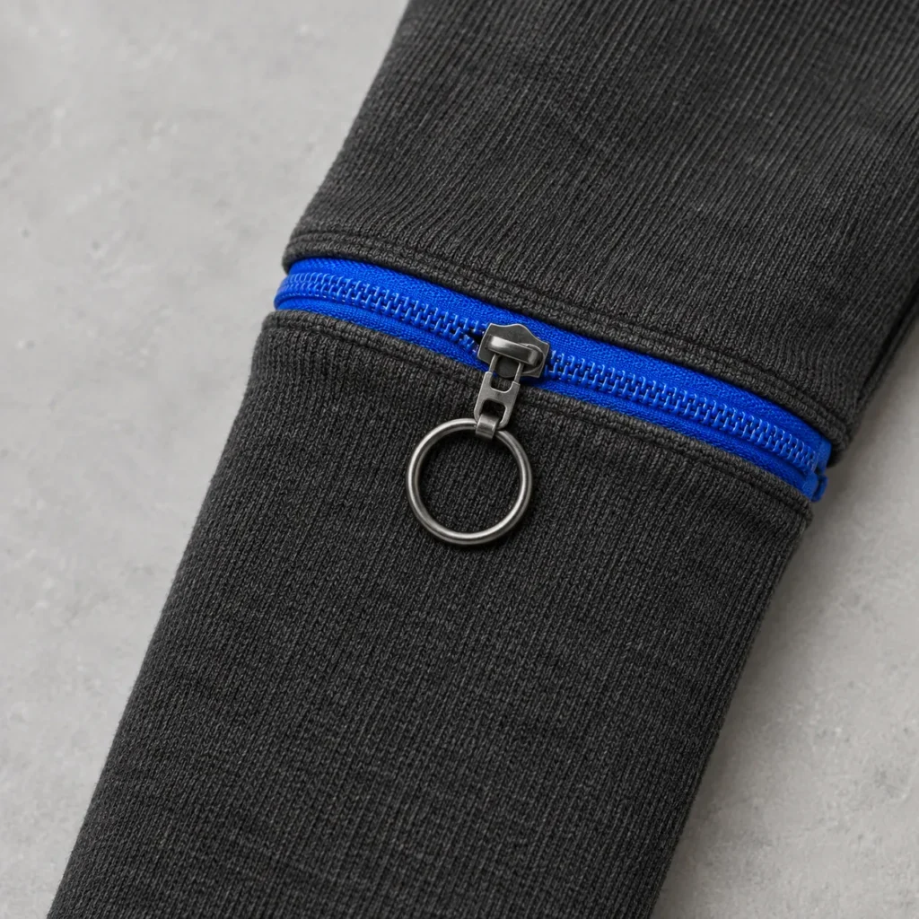 Zip-Sleeve Crop Top, hardware close-up