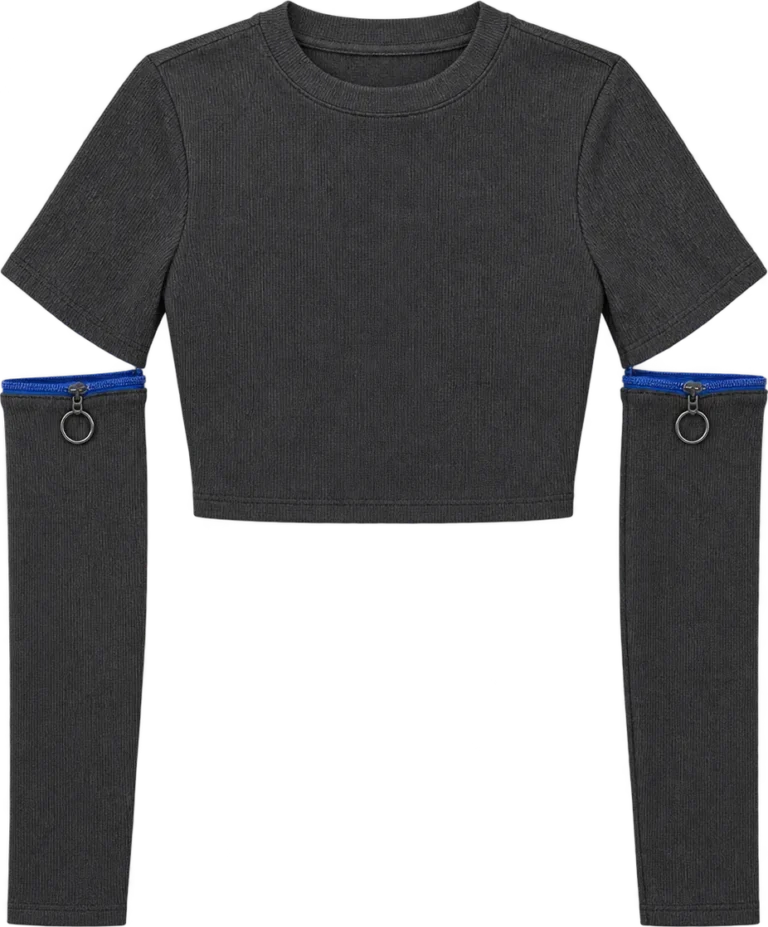 Zip-Sleeve Crop Top, front, laid flat