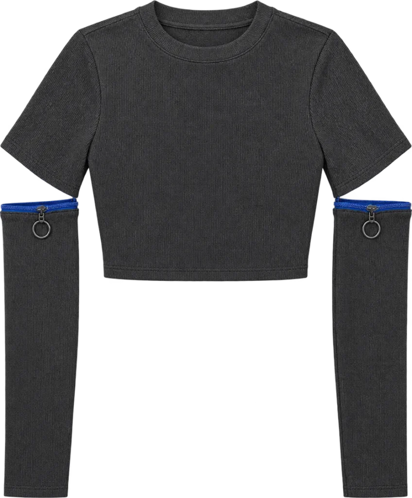 Zip-Sleeve Crop Top, front, laid flat