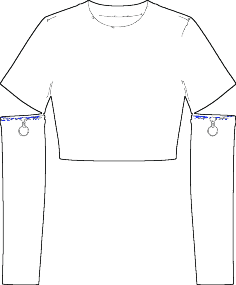Zip-Sleeve Crop Top, technical line drawing