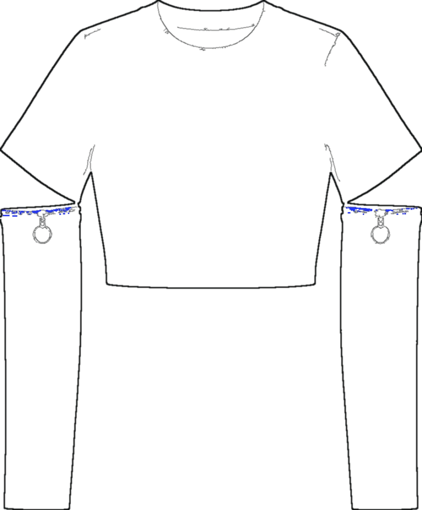 Zip-Sleeve Crop Top, technical line drawing